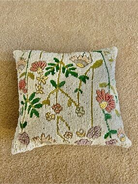Flloral Beaded Accent Pillow in Cream and Pastels